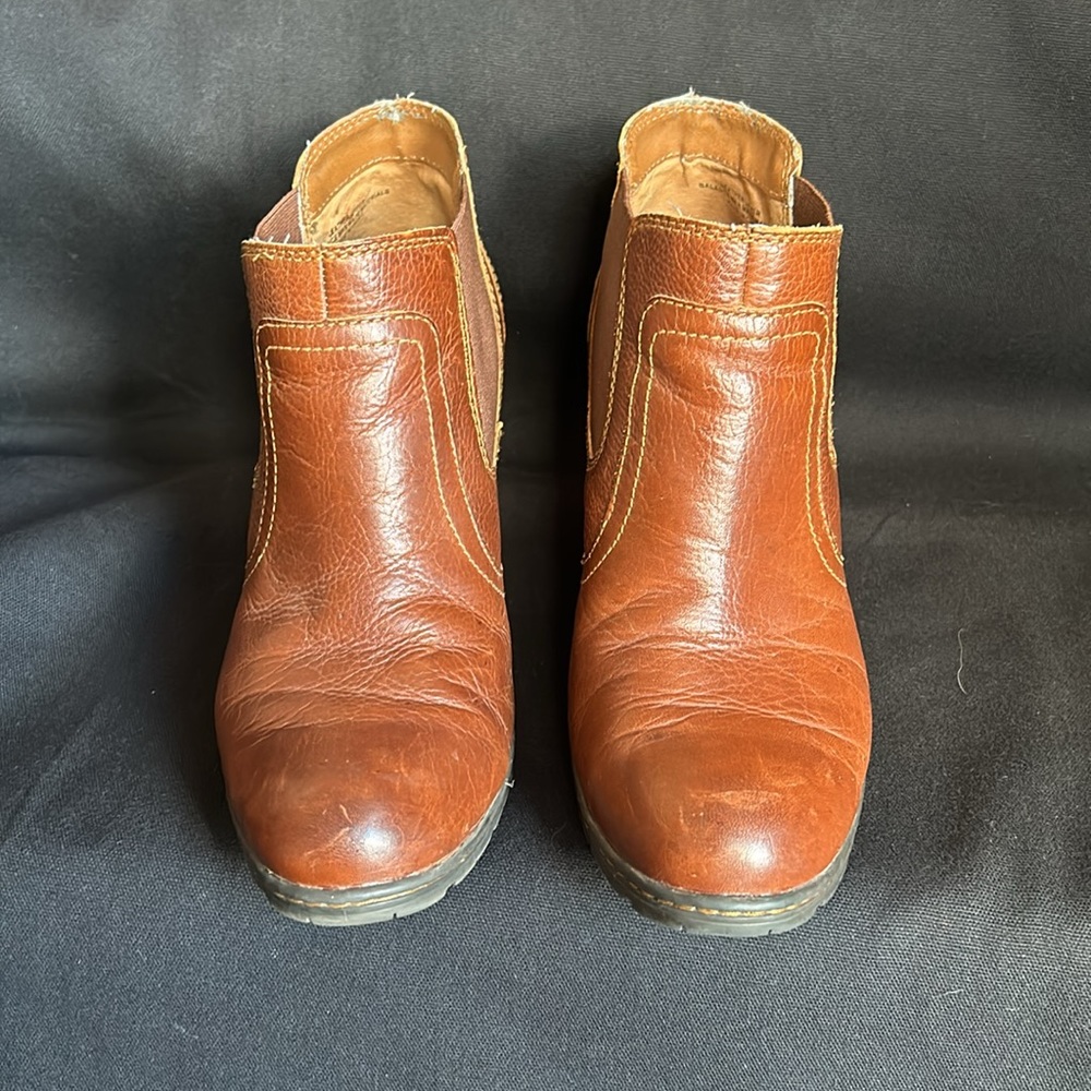 Born Of Concept Block Heeled Ankle Booties Brown Leather Chelsea Boot Size 8 - Picture 4 of 13